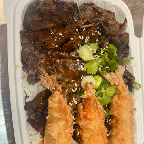 Beef & Shrimp Tempura Plate.
